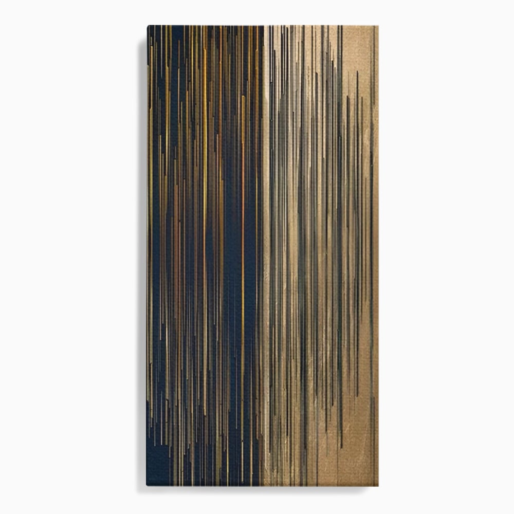 Tablou canvas cu tablou abstract cu linii verticale aurii, fara rama, pe sasiu de lemn